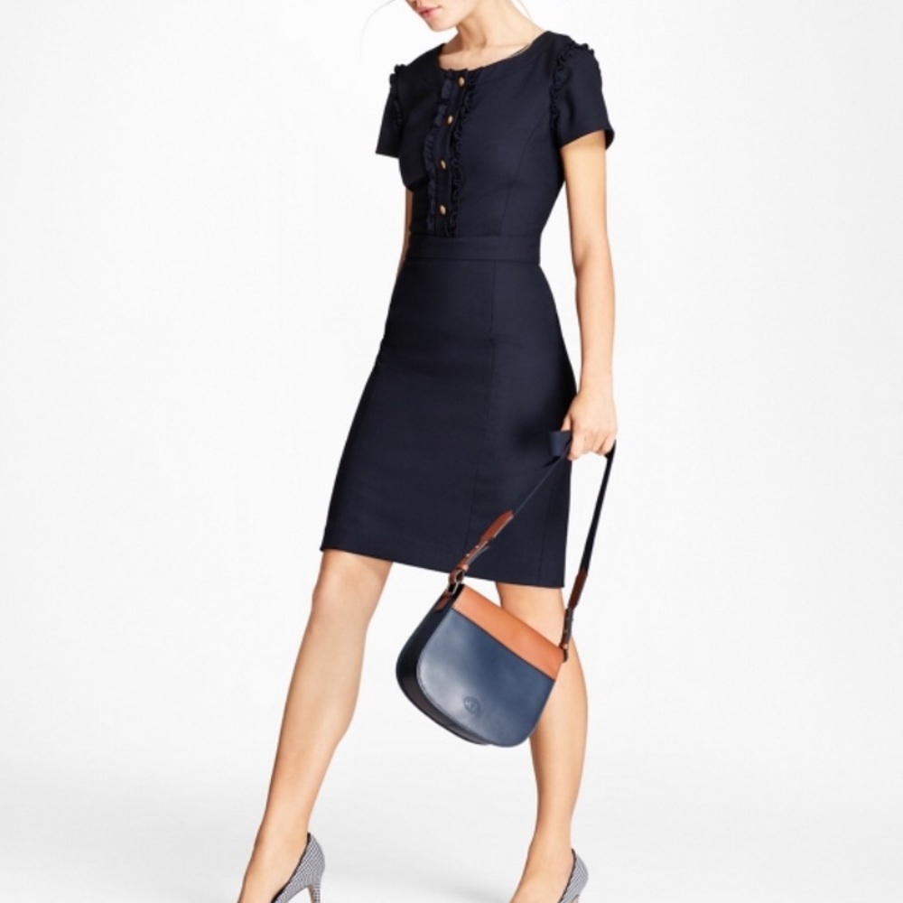 Brooks Brothers Ruffle-Trimmed Stretch-Wool Dress